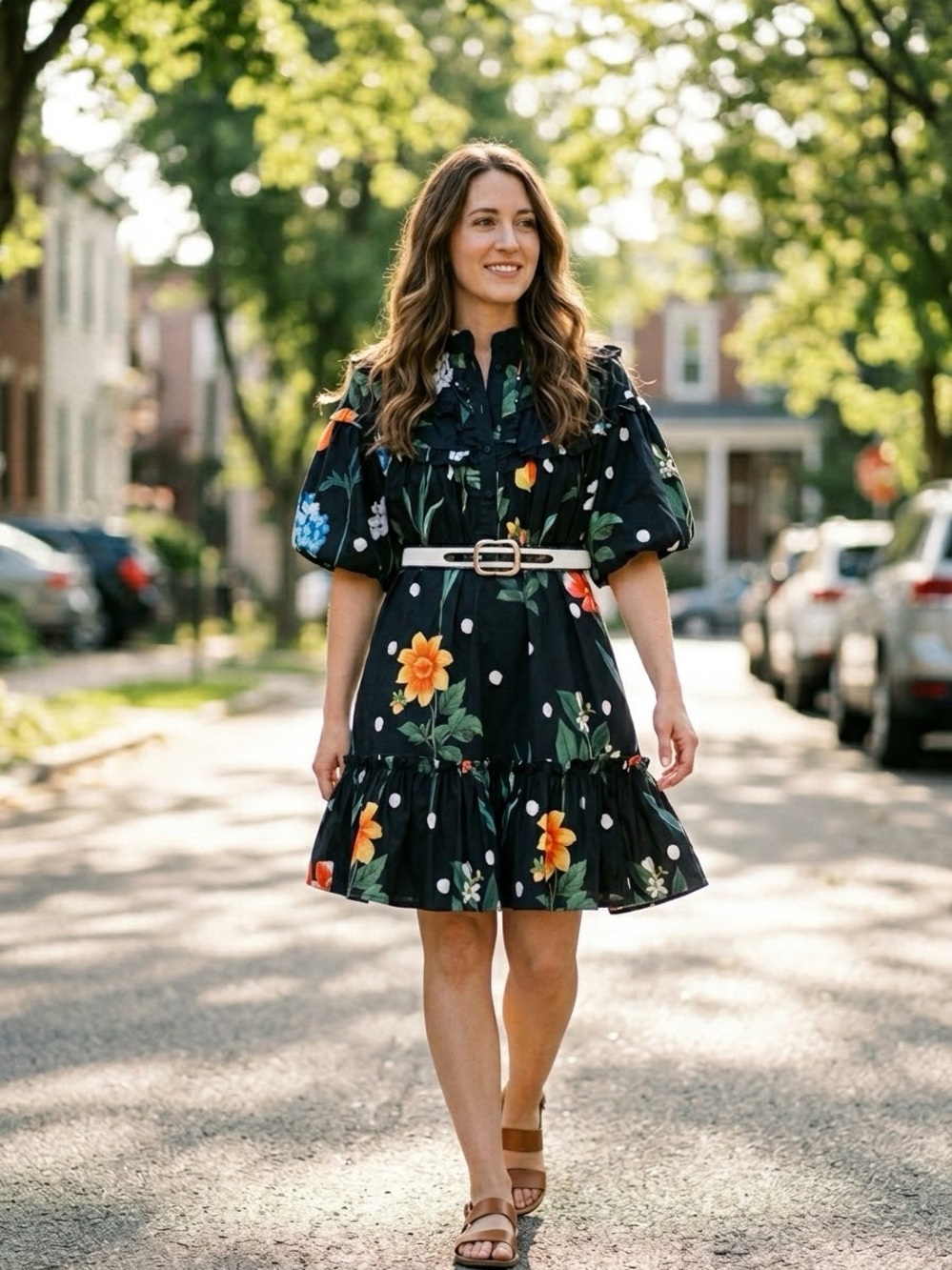 NWT Beulah belted black floral dress Sz S
